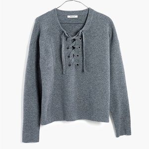 Madewell Grey Lace Up Pullover Sweater Size Large